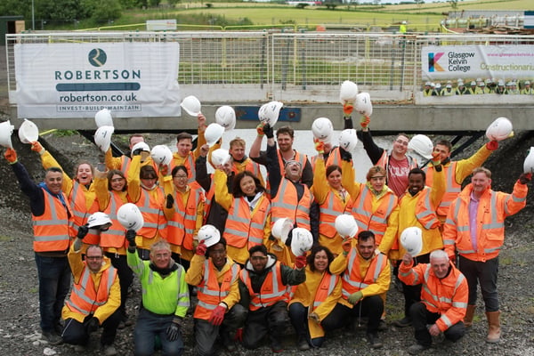 Constructionarium participants from Glasgow Kelvin College on site with Robertson Construction